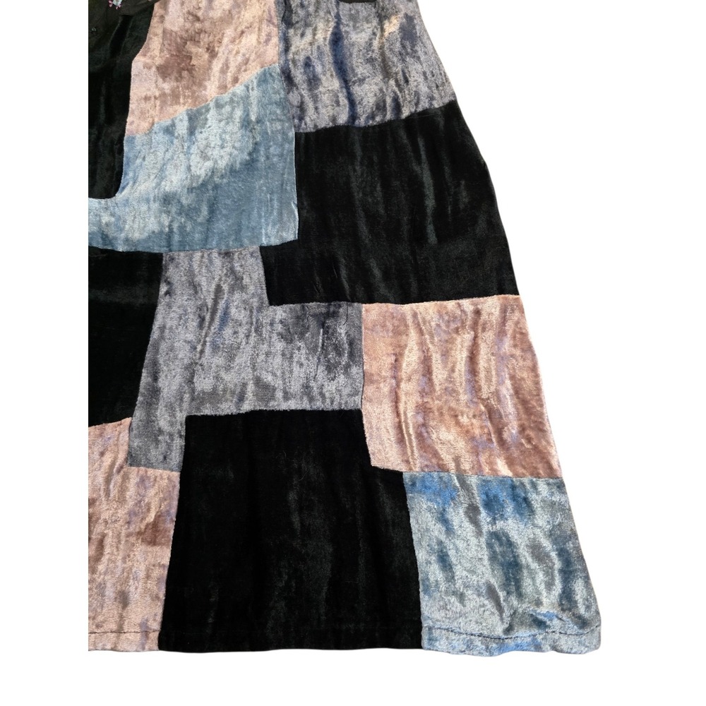 Papy Boez Embroidered Patchwork Velvet Dress Womens 90'S VTG Blue Black Boho - Picture 4 of 7